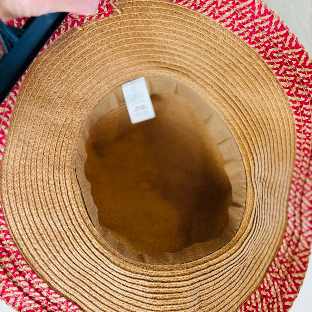 Boho Beige Red Straw Sun Hat One Size - Picture 3 of 6